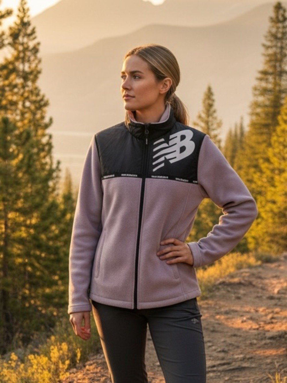 New Balance NWT Fleece Jacket Full Zip Logo Mauve Pink Gorpcore Streetwear L